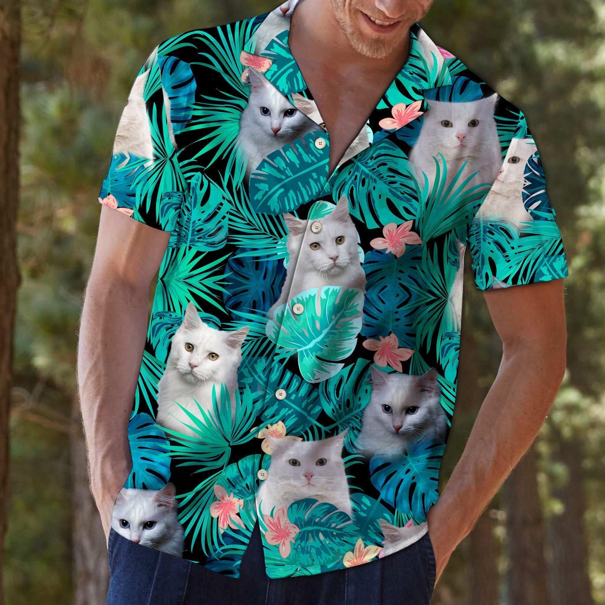 Tropical Turkish Angora Aloha Hawaiian Shirt Colorful Short Sleeve Summer Beach Casual Shirt For Men And Women