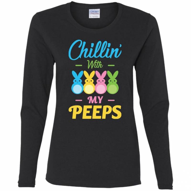 Chillin With My Peeps Easter Bunny Women Long Sleeve Shirt