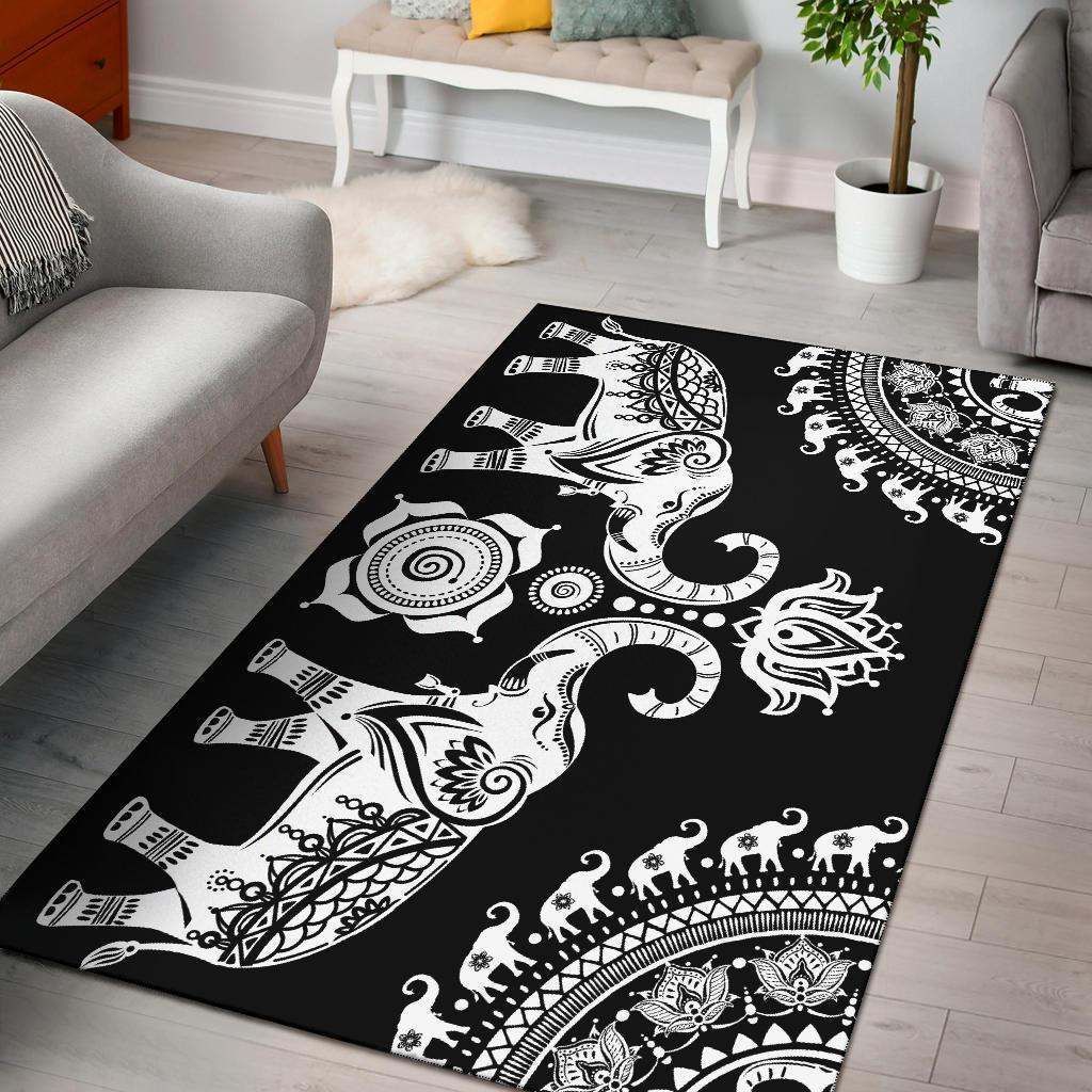 Black Elephant Mandala Area Rug Carpet Carpets Area Rug For Living Room Bedroom Rug Home Decor