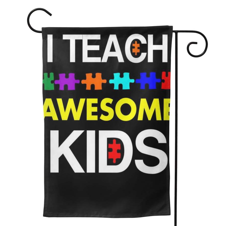 2 Pcs Garden Flag Autism Teacher I Teach Awesome Kids Horizontal Poster 12.5″x18″ -Mothers Day, Birthday Gifts for Mom, Dad, Wife, Husband, Daughters, Grandma, Friends