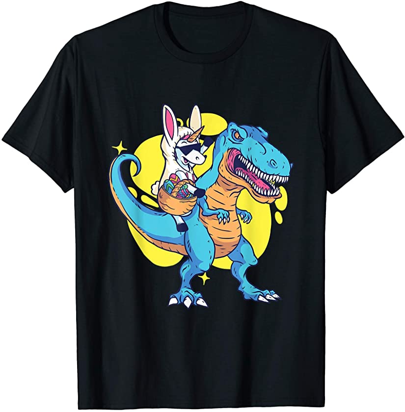 Unicorn Easter Bunny Rides On T-Rex Dino Happy Easter T-Shirt