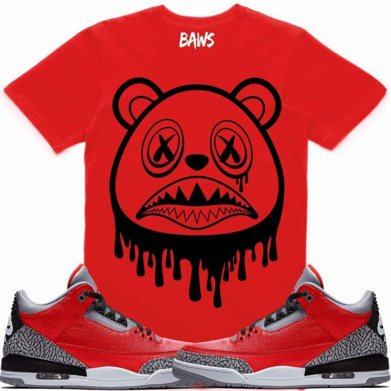 Baws Drip Sneaker T-Shirt Jordan Retro 3 Red Cement Elephant