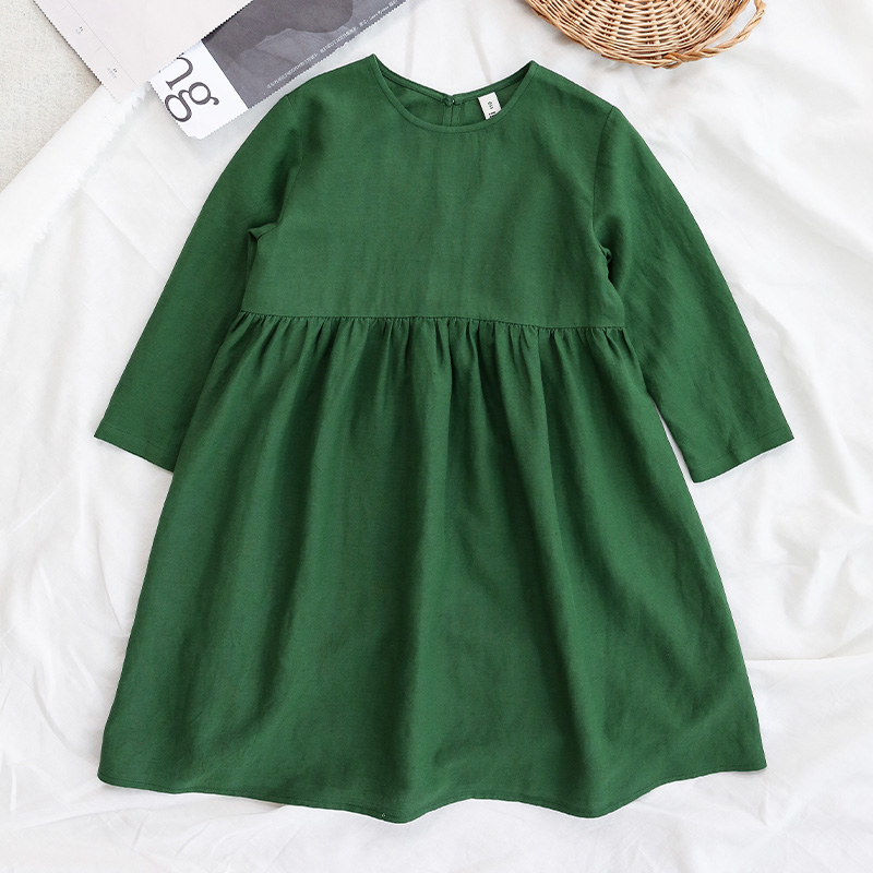 Autumn New Toddler Girls Cotton And Linen Dress Children’s Round Neck Long-Sleeve Linen Christmas Dresses Baby Kids Clothes TZ61 alx