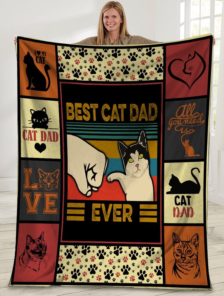 Best Cat Dad, Gift For Cat Lover Fleece Blanket