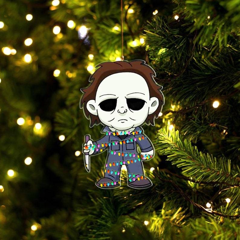 Sad Cartoon Michael Myers Horror Characters Led Light, Horror Movies Character 2D Ornament, Christmas Tree Hanging 2D Ornament Decoration