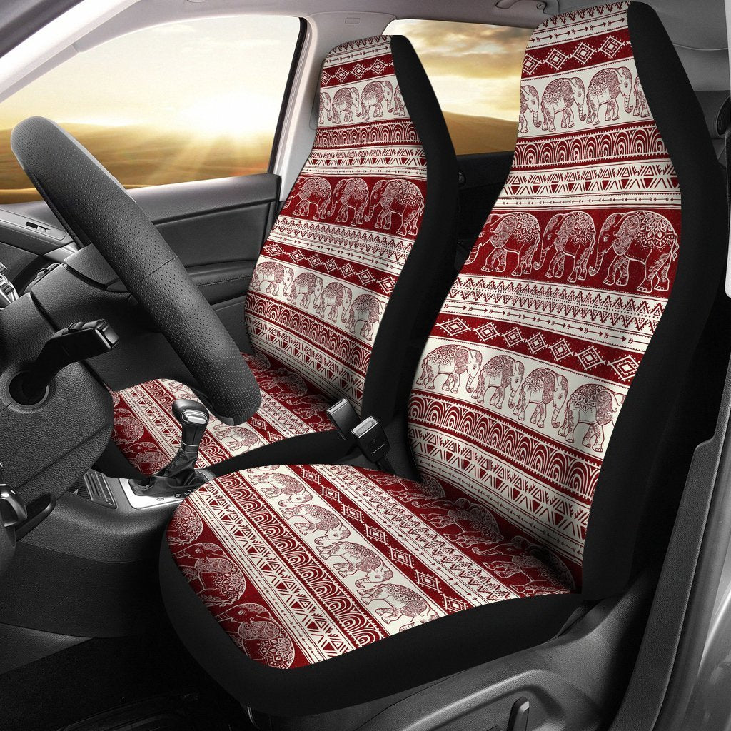 Red Aztec Elephant Pattern Print Seat Cover Car Seat Covers Set 2 Pc, Car Accessories Car Mats