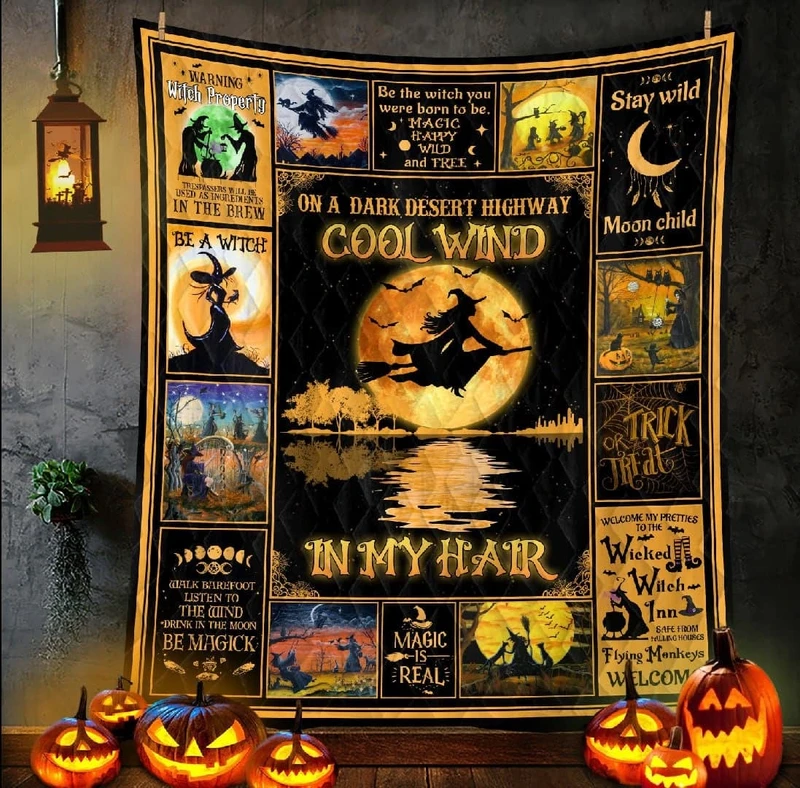 On A Darkness Desert Highway Cool Wind In My Hair Witch Halloween 3D Print Blanket