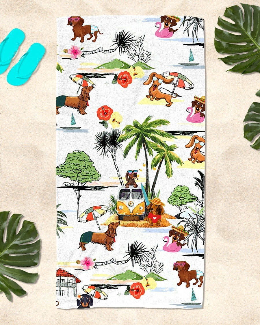 Dachshund Hawaiian Beach Retro Sand Free Towel Ha78567