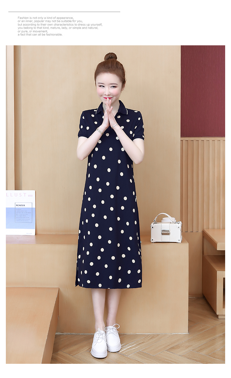 Women Polos T Shirt Dress Polka Dot Print 2021 Summer Fashion Short Sleeve Korean Casual Long Dresses Woman 3XL 4XL alx