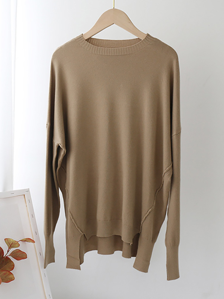 Aachoae O Neck Solid Pullover Sweater Women Hem Irregular Stylish Chic Sweaters Lady Batwing Long Sleeve Knitted Sweater Female alx