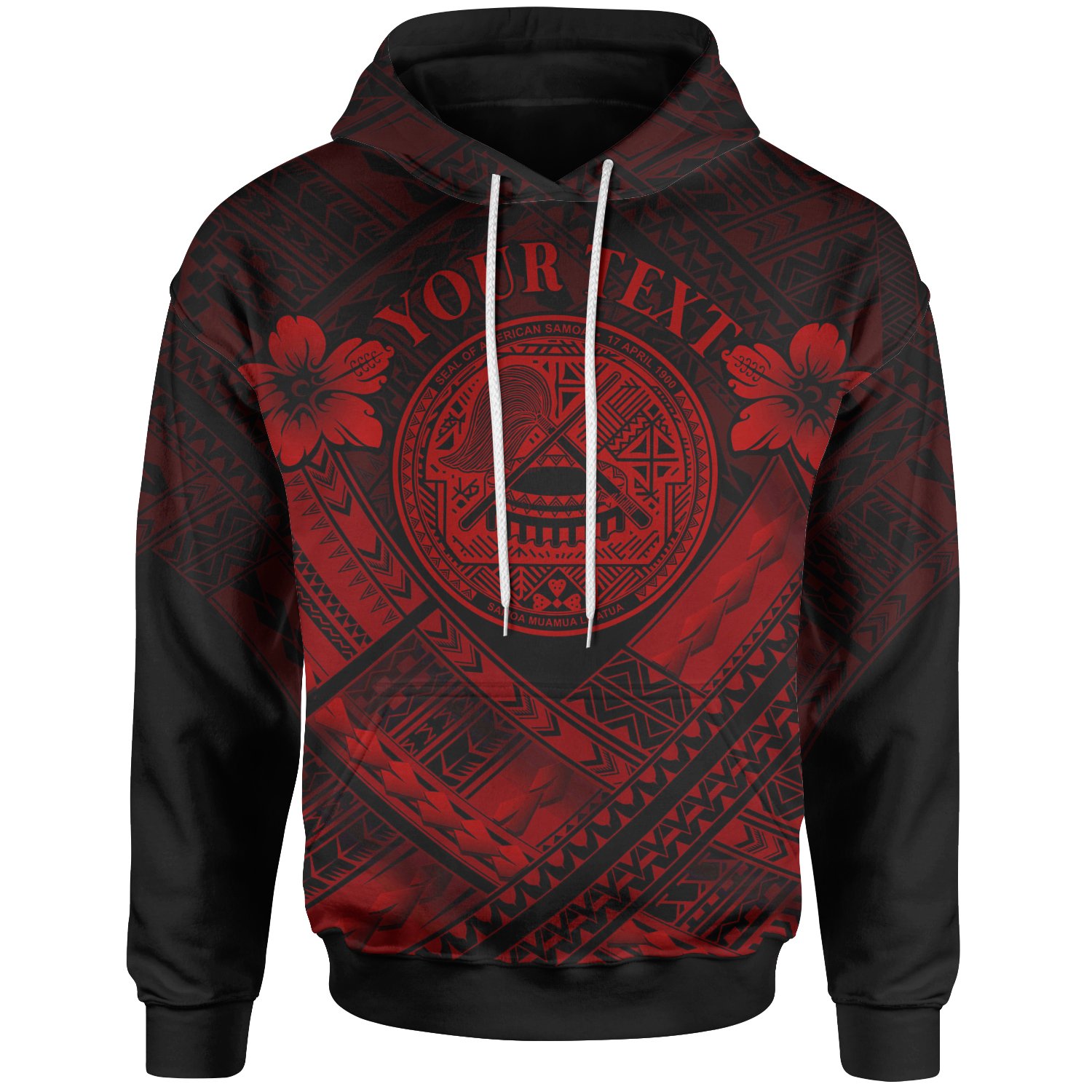 American Samoa Custom Personalised Hoodie – AS Red Seal Polynesian Patterns – BN18