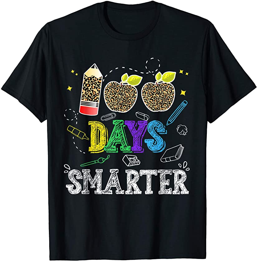 100 Days Smarter Teacher Student 100th Day of school Leopard T-Shirt