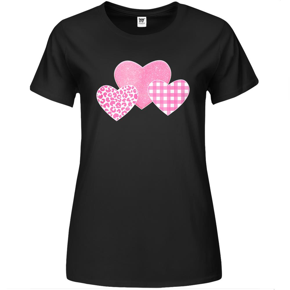 Valentines Day Pink Leopard Buffalo Plaid Hearts Kids Girls Premium Womens T Shirts