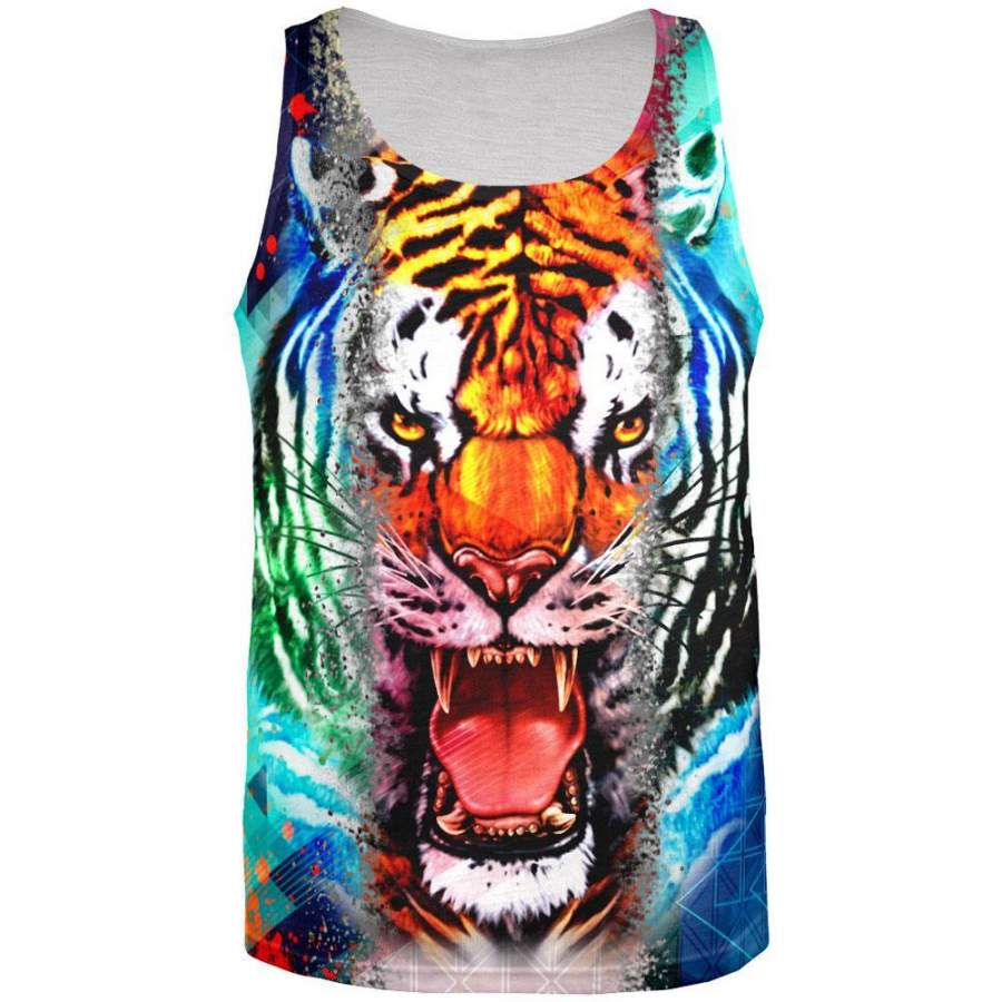 Wild Tiger Splatter All Over Adult Tank Top