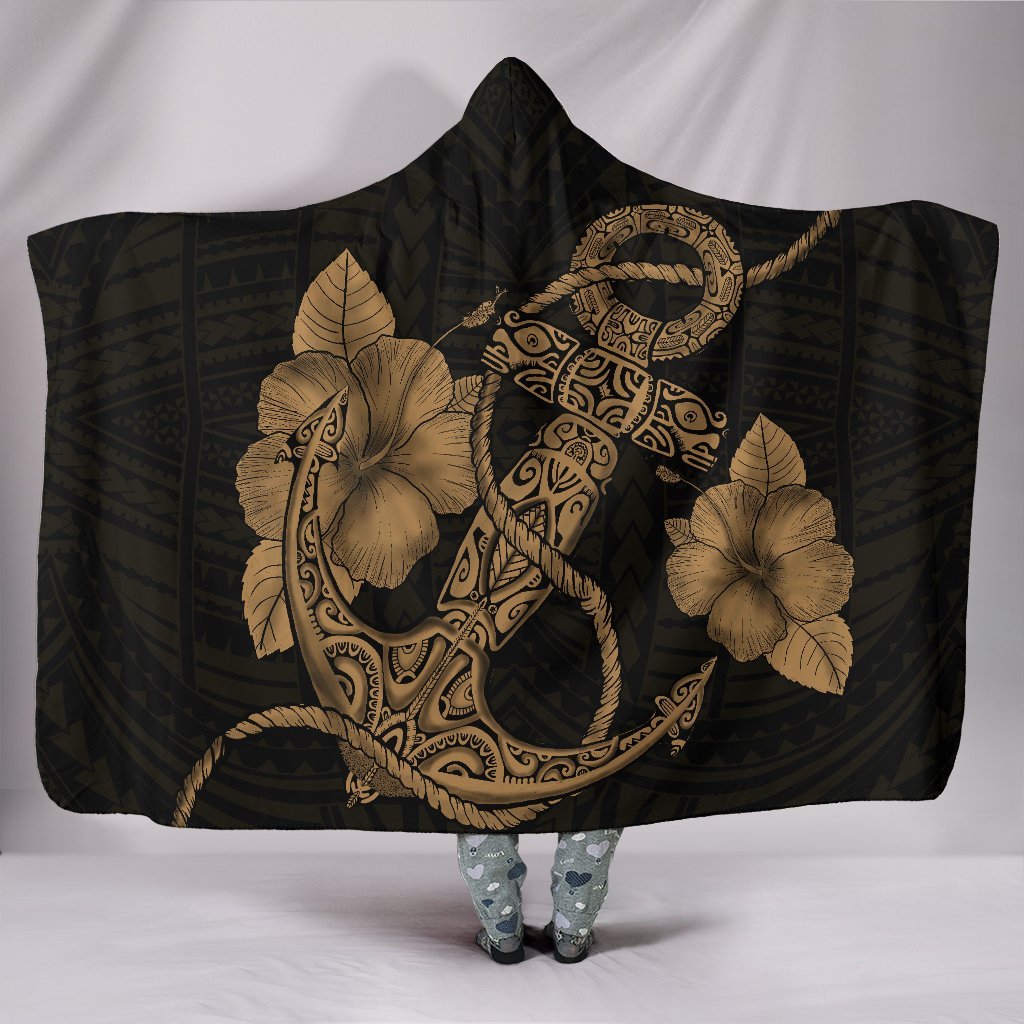 Anchor Gold Poly Tribal Hooded Blanket