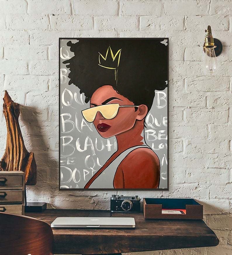 African American Canvas And Poster, Wall Decor Visual Art, Black Queen Girl Art, Black Women Painting