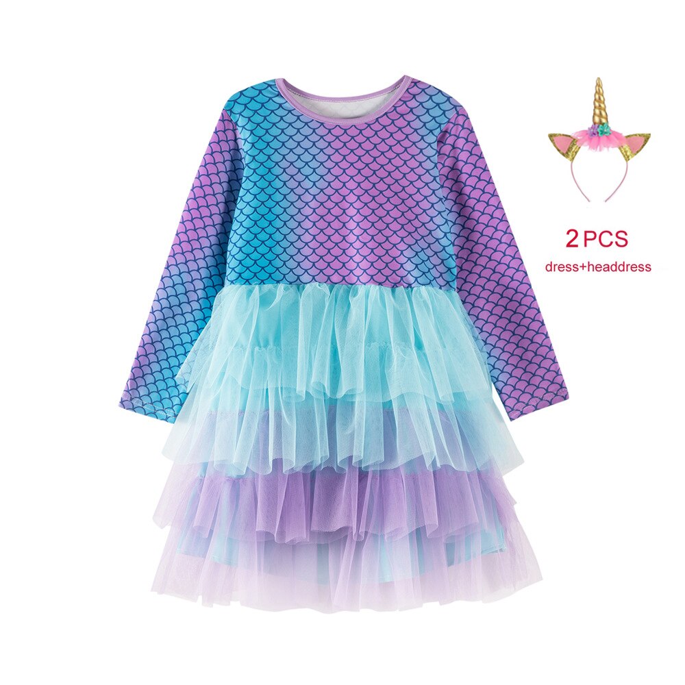 2021 Kids Autumn Mermaid Tutu Dress for Girls Long Sleeve Party Prom Vestidos Toddlers Dresses Kids Princess Dress alx