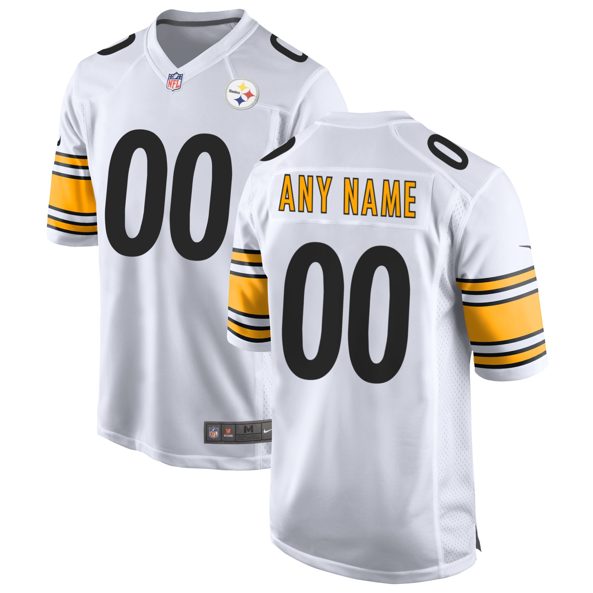 Men's White Pittsburgh Steelers Away Custom Game Jersey