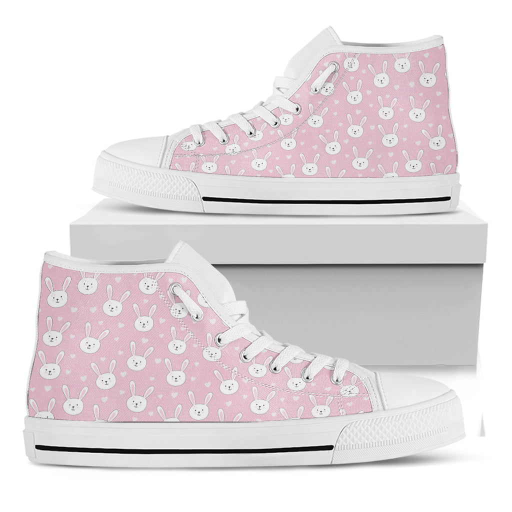 Pink Rabbit Pattern Print White High Top Shoes