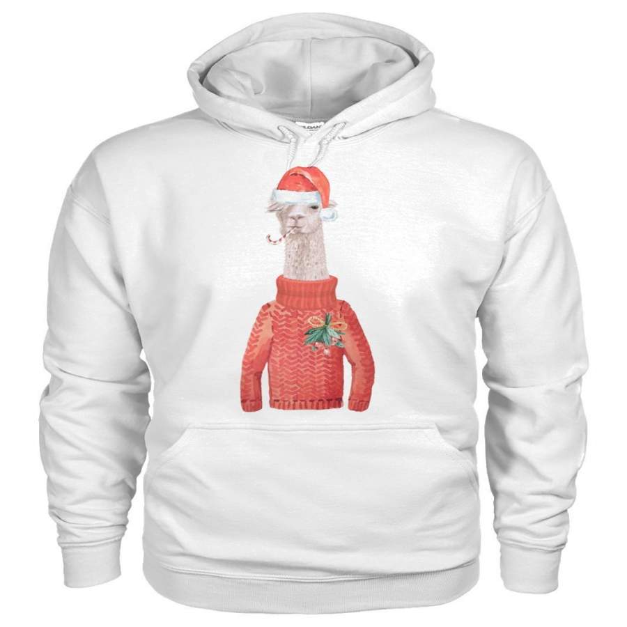 Cool Llama Wearing Santa Hat Christmas Gift Hoodie