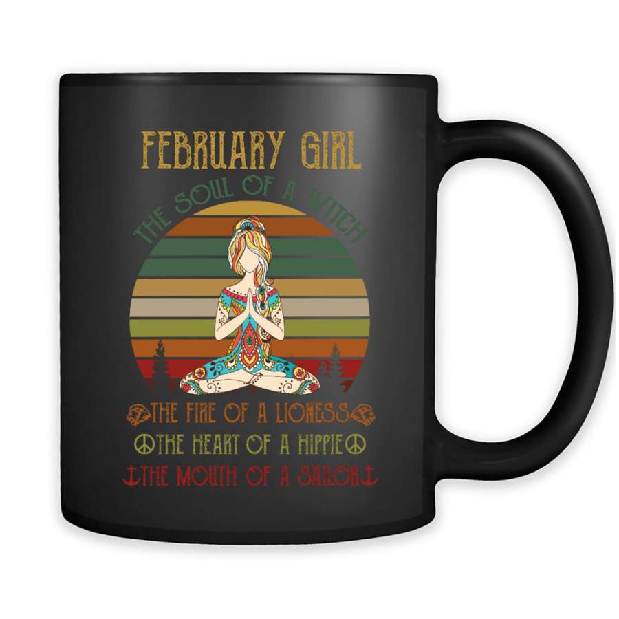 February Girl The Soul Of A Witch The Fire Of A Lioness The Heart Of A Hippie The Mouth Of A Sailor, Classic Vintage Retro – Full-Wrap Coffee Black Mug