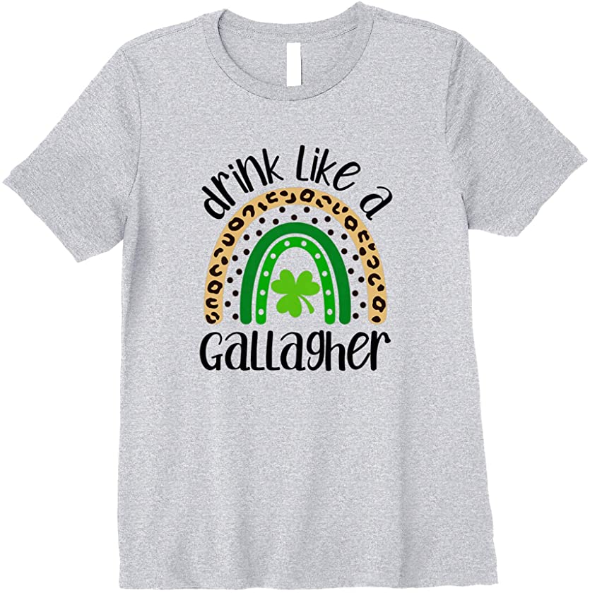 Womens Drink Like a Gallagher St. Patrick’s Day Leopard Rainbow Premium T-Shirt