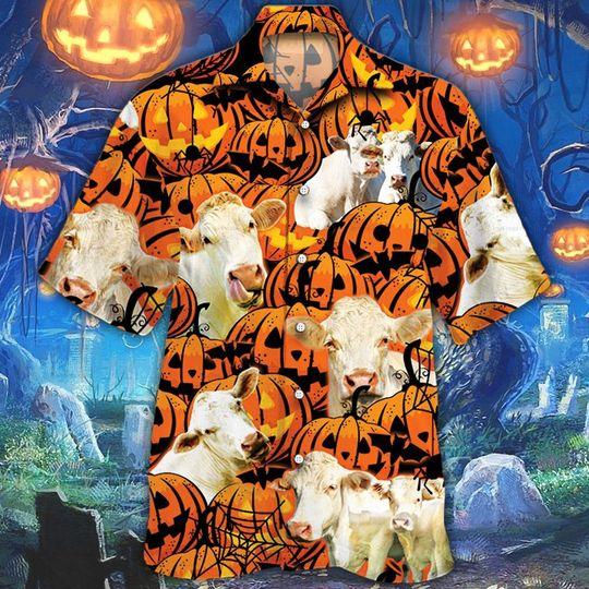 Charolais Cattle Halloween Pumpkin Hawaii Shirt For Men Women Adult Ha37204