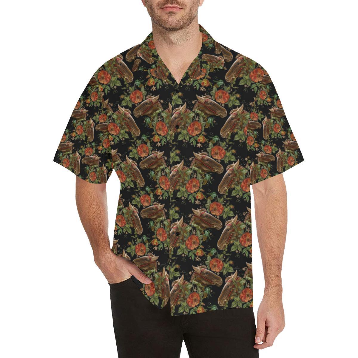 Horse Embroidery With Flower Design Hawaii Hawaii Shirt For Men Women Ha55450