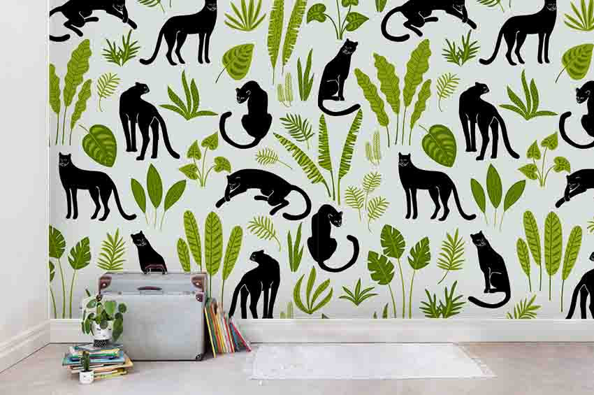 3D Leopard Plants Leaves Wall Mural Wallpaper Sf08