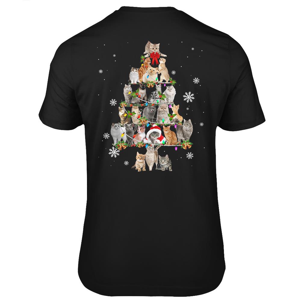 Cute Cats Kitten Christmas Tree Animal Lover Xmas Lights Merry Christmas T Shirts Print On Back