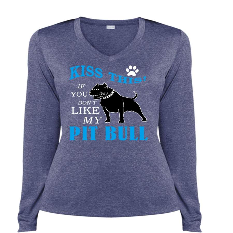 You Don’t Like My Pit Bull T Shirt, I Love My Dogs T Shirt, Cool Shirt (Ladies LS Heather V-Neck)