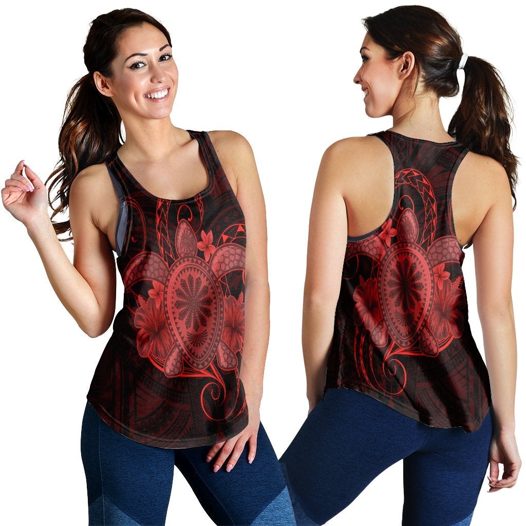 Hawaiian Turtle Hibiscus Polynesian Racerback Tank Full Style Red Ha38356