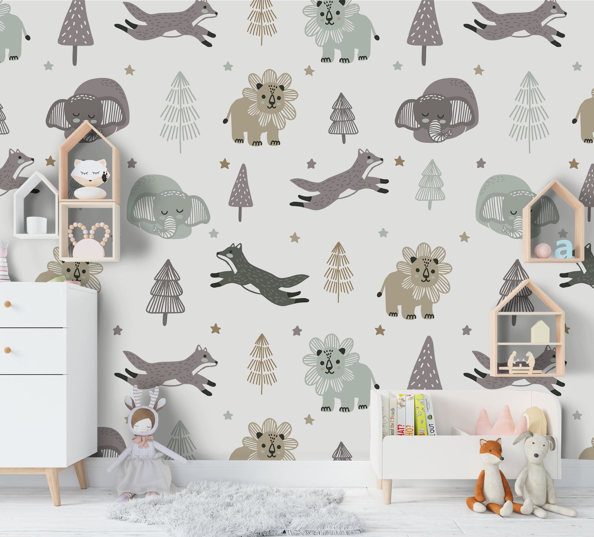 3D Cartoon Animal Tree Wall Mural Wallpaper 48