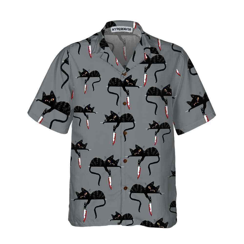 Black Cat With Knife Hawaii Shirt Ha57046