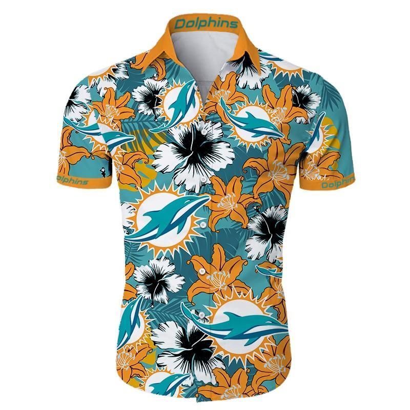 Miami dolphins tropical flower Hawaiian Shirt