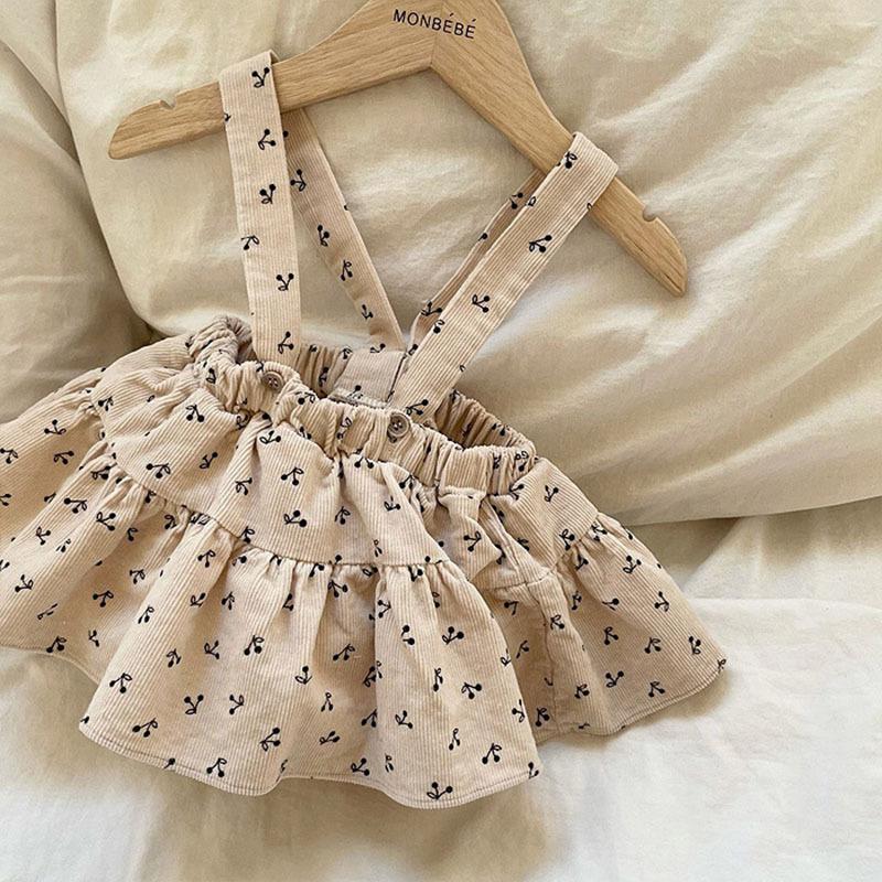 2022 Autumn New Baby Girl Sleeveless Strap Dress Bodysuit Cute Cherry Print Infant Girl Jumpsuit Toddler Princess Overalls alx