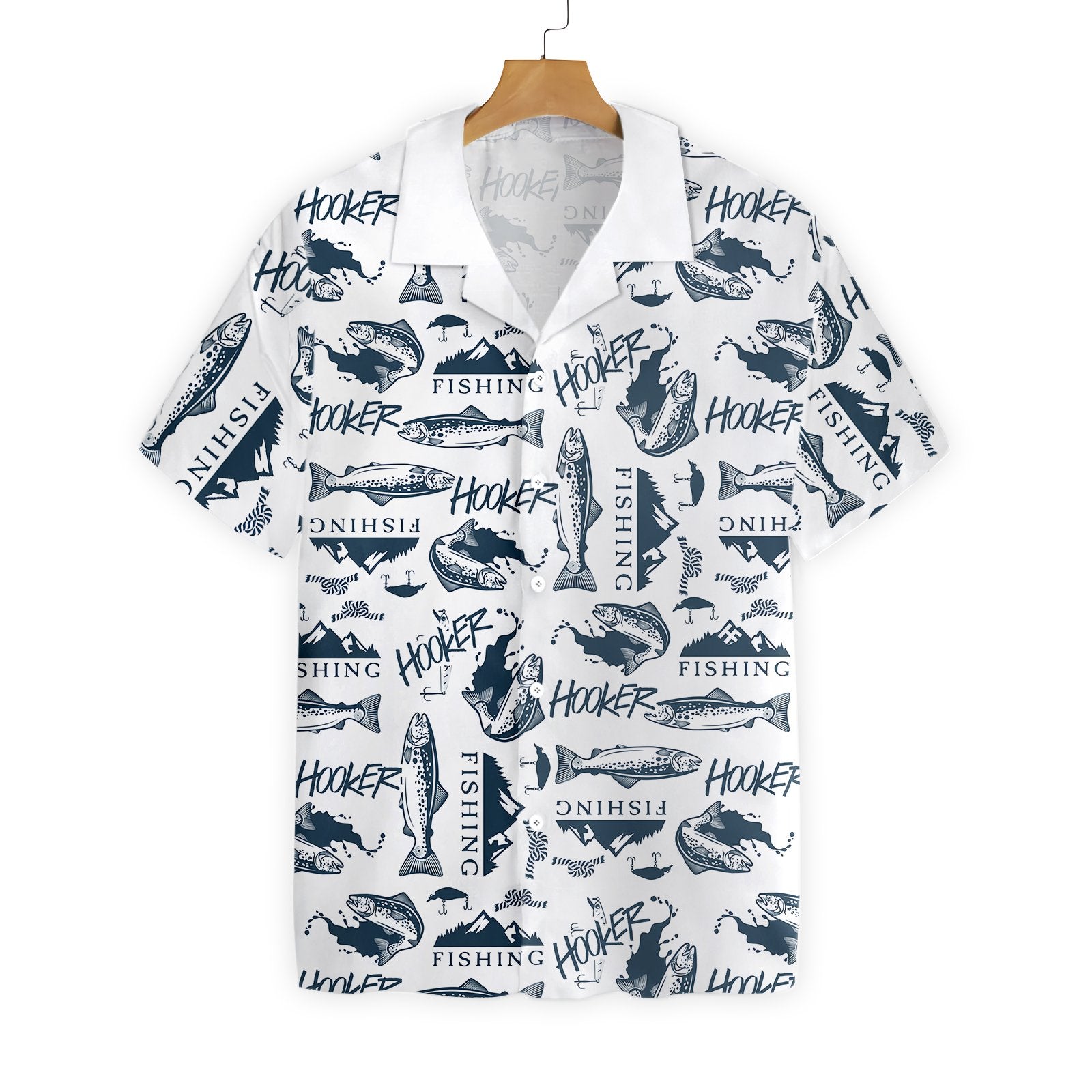 Fishing Hawaiian Shirt Hooker Black White Pattern Ha98428