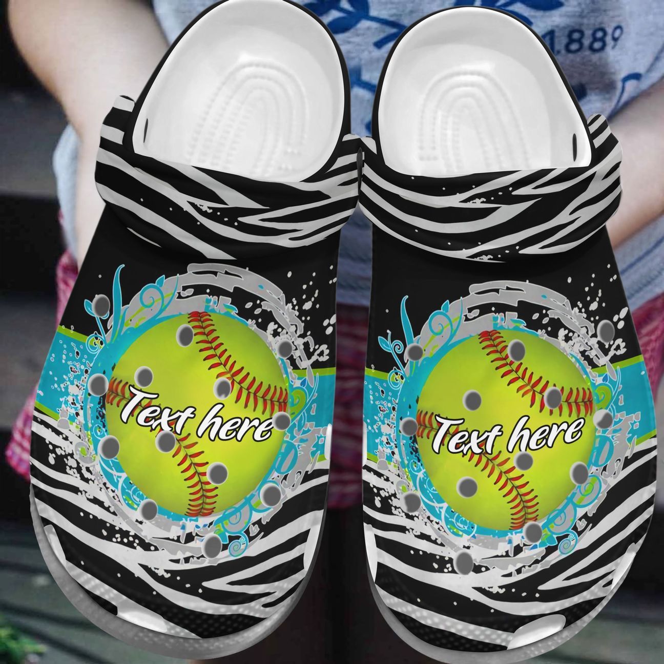 Softball Personalize Clog, Custom Name, Text, Fashion Style For Women, Men, Kid, Print 3D Personalized Zebra