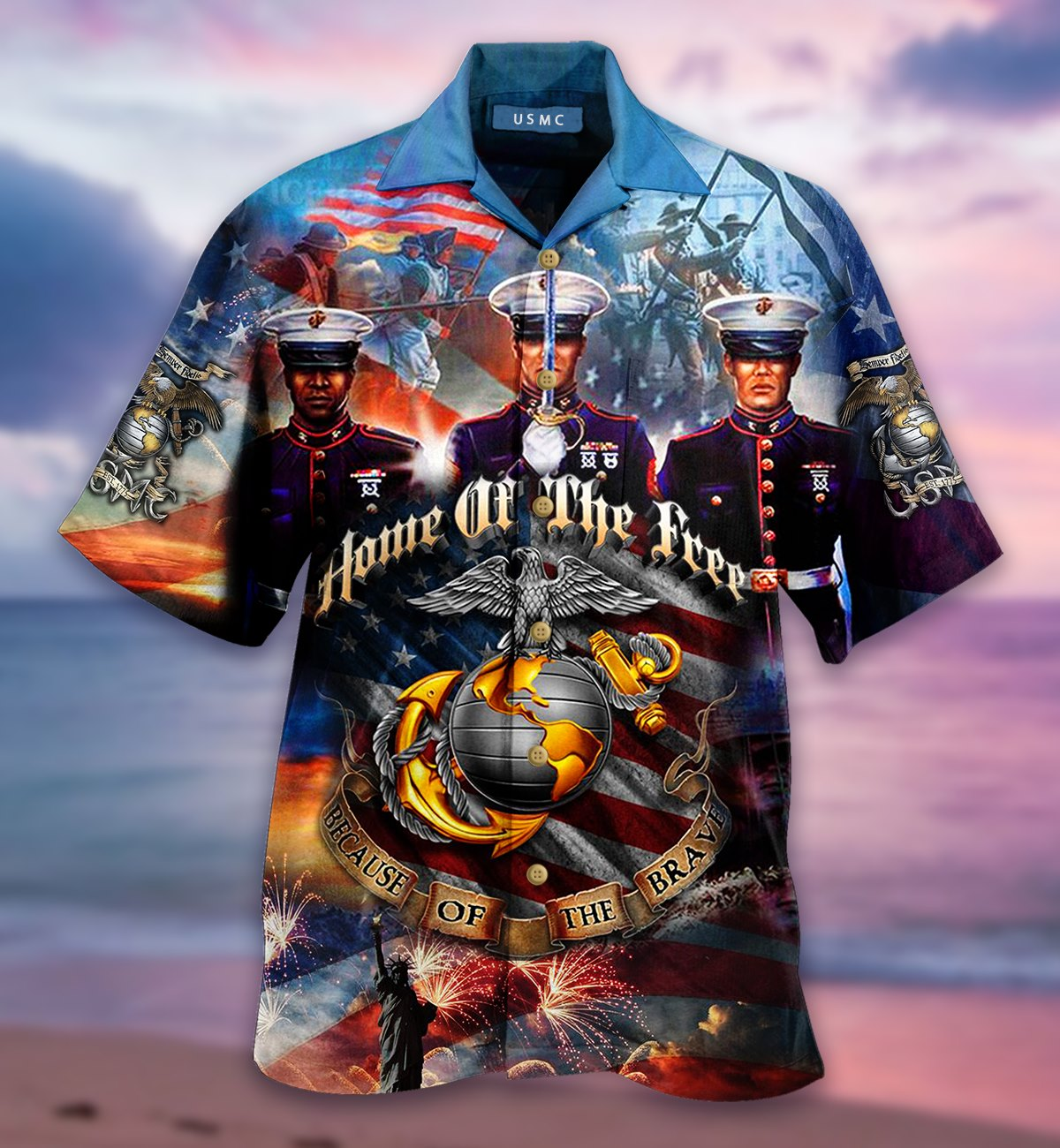 Veterans Day Gifts Veteran Aloha Shirt Marine Corps Because Of The Brave Hawaii Button Ha60570