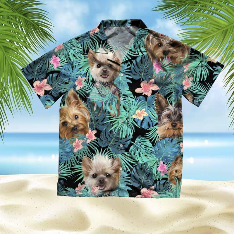 Yorkshire Hawaiian Shirt, Dog Summer Leaves Hawaiian Shirt, Unisex Print Aloha Short Sleeve Casual Shirt