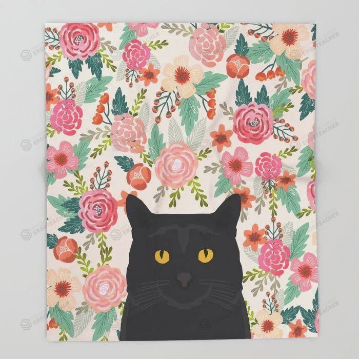 Black Cat Cat Breed Floral Pattern Background Blanket, Pet Gifts Cats Kitten Mom Gifts For Mother’s Day, Birthday, Anniversary, Picnic Blanket Travel Blanket Sofa Blanket