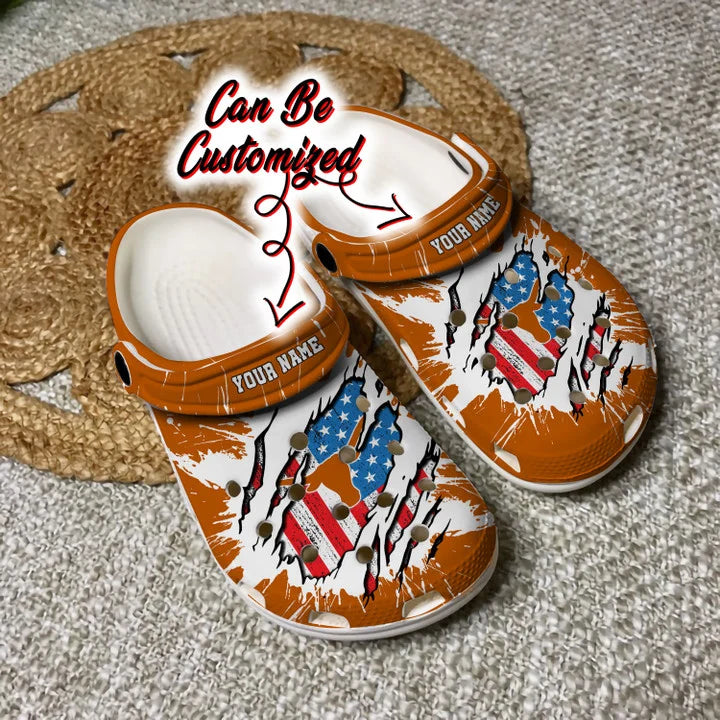 Sport Crocss – Personalized T.Longhorns University Ripped American Flag Clog Shoes