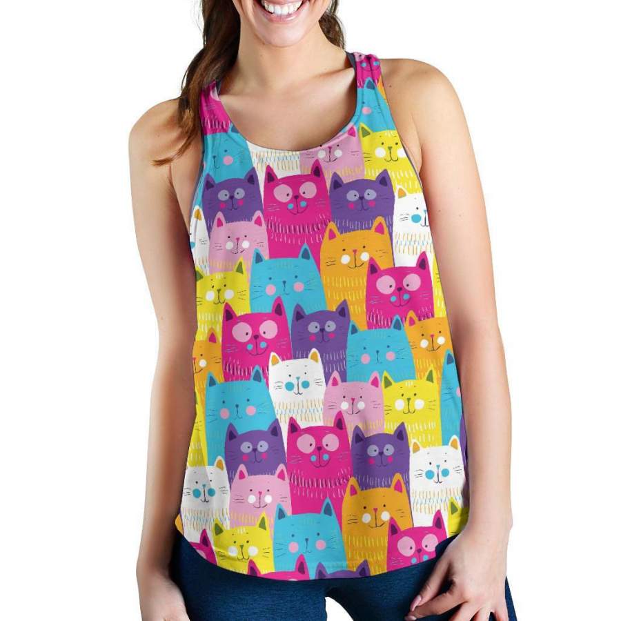 Colorful Kitten Cat Pattern Print Racerback Tank Tops