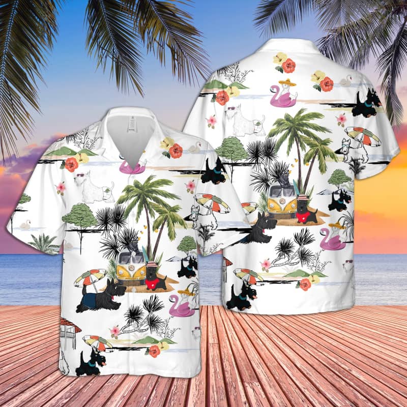 Unisex Scottish Beach Hawaii Print Aloha Short Sleeve Casual Shirt Ha12803