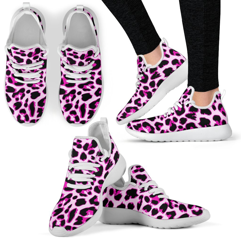 Pink Leopard Print Mesh Knit Sneakers Shoes