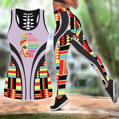 3D Black Queen Quiet & Sweet Funny & Crazy Combo Hollow Tanktop And Legging Outfit