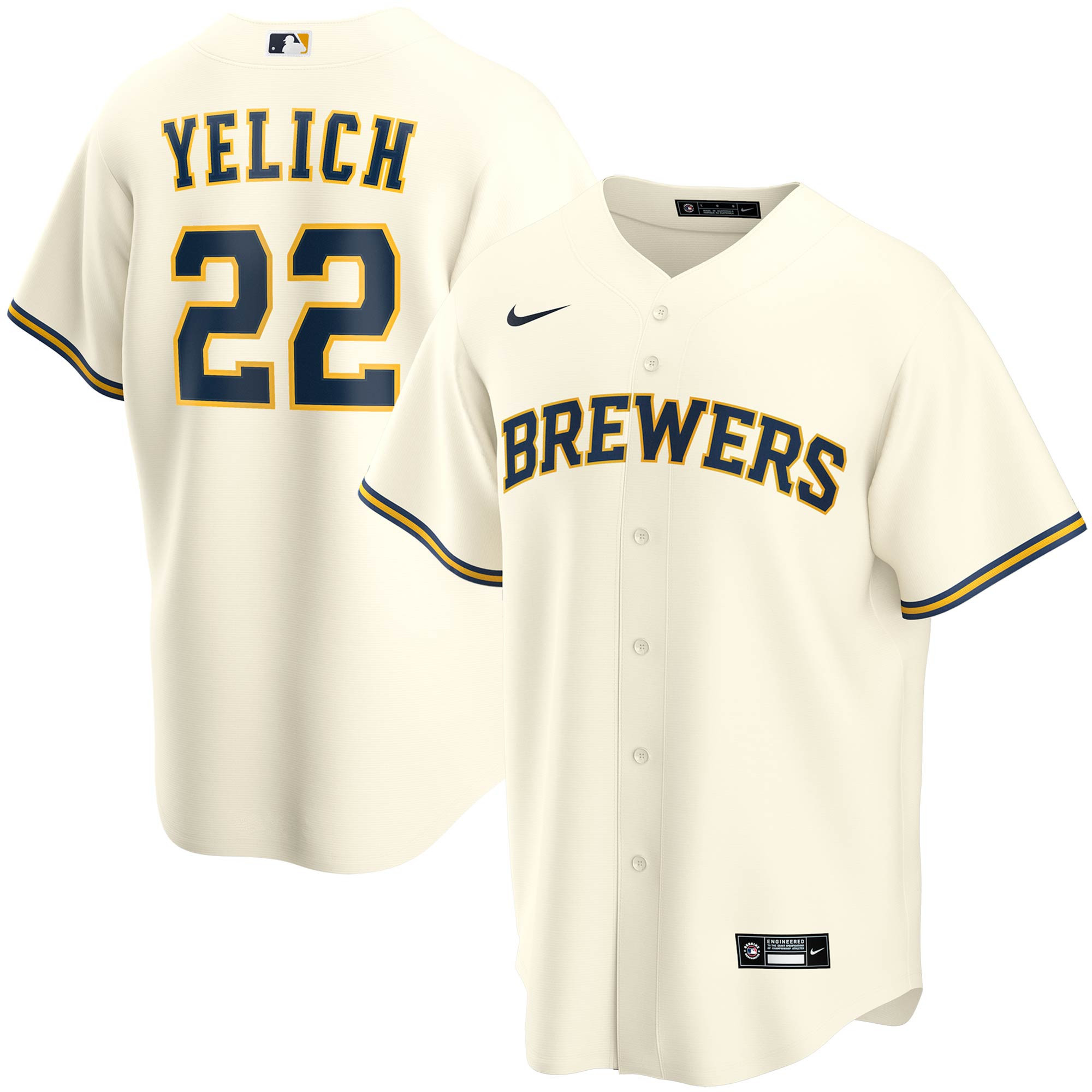 Christian Yelich Milwaukee Brewers Home Replica Player Jersey Cream MLB