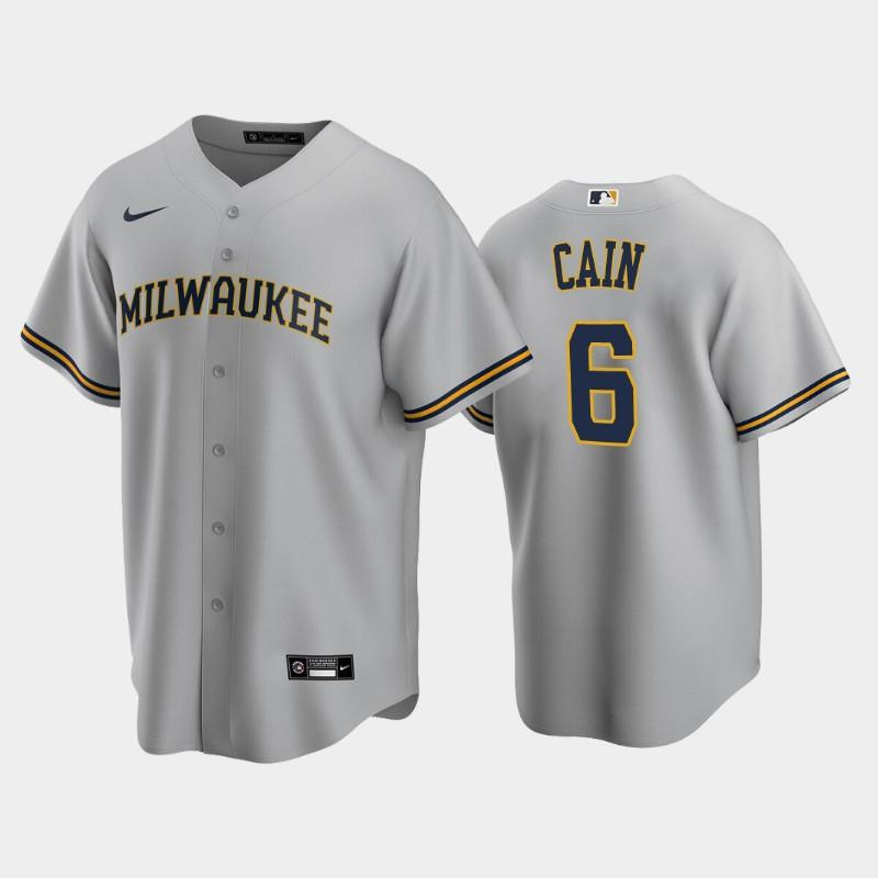 Brewers 6 Lorenzo Cain Road Gray Jersey