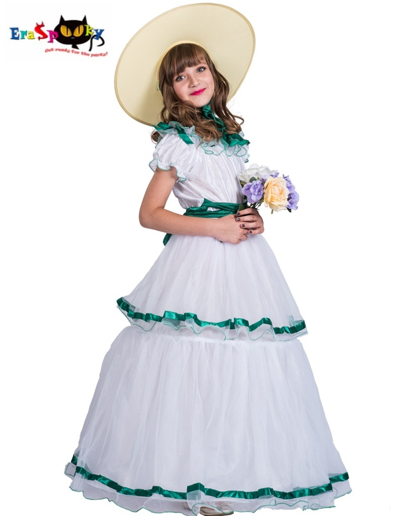 Victorian Girls Southern Belle Layer White Princess Dress Halloween Costume Cosplay Elegant Long Dress Carnival Easter Purim alx