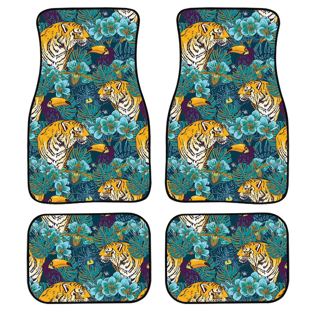 Tiger And Toucan Pattern Print Front And Back Car Floor Mats, Front Car Mat